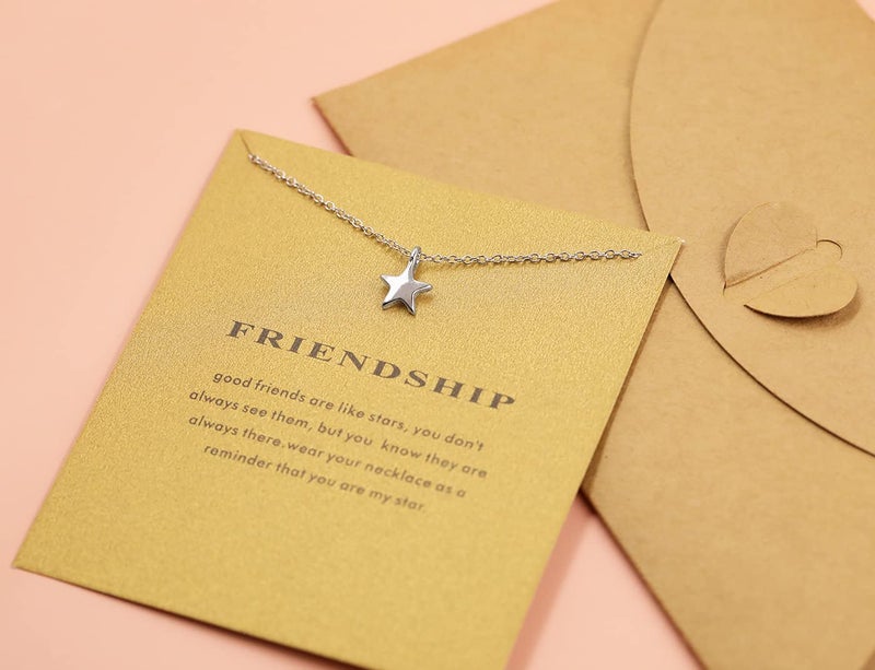 Baydurcan Hundred River Friendship Necklace Star Pendant Chain Necklace with Message Card Gift Card (Star 2s) - Image 2